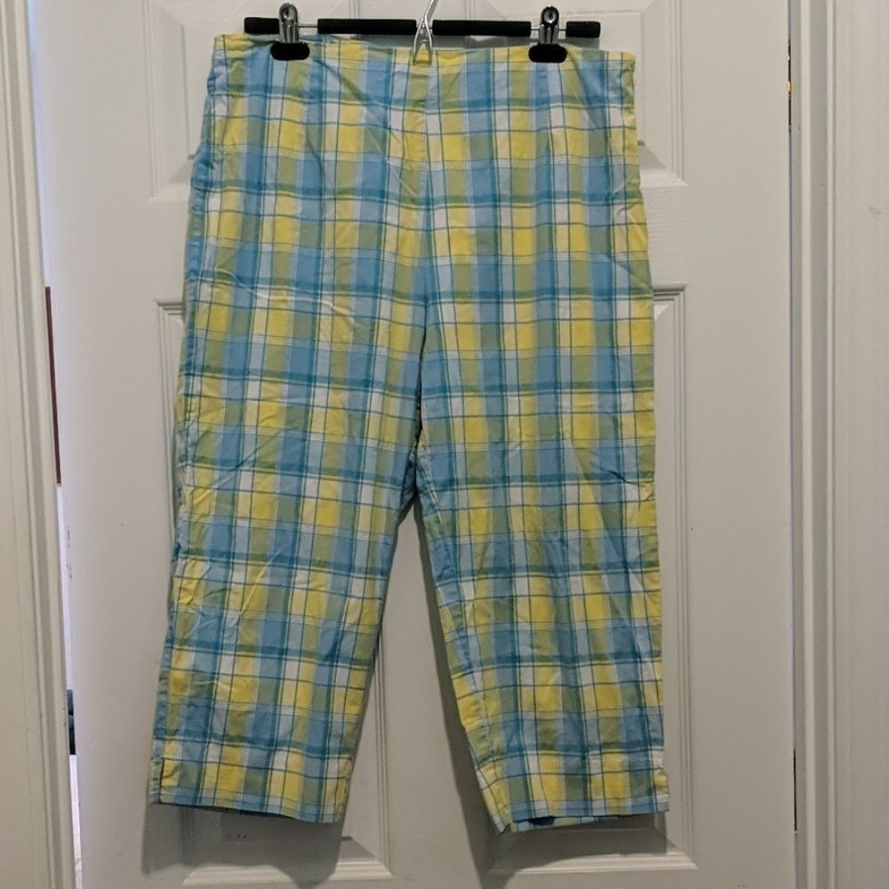 Mountain Lake baby blue and yellow plaid capris